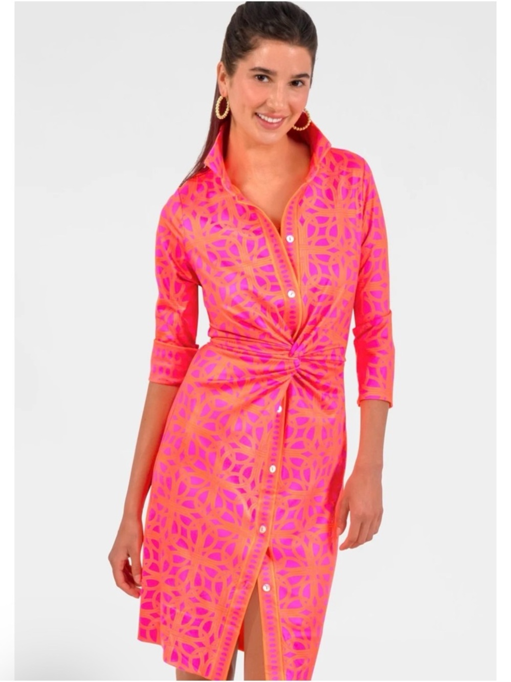 Gretchen Scott Twist & Shout Dress Pink and Orange Button-Front Dress